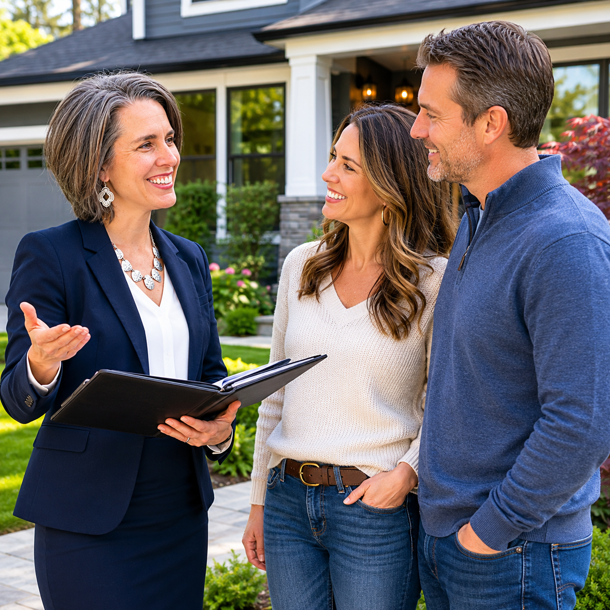 Emily Cressey with happy couple at Seattle home real estate