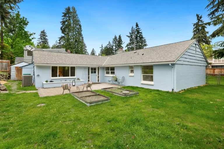 Shoreline WA home rear exterior patio with garden beds