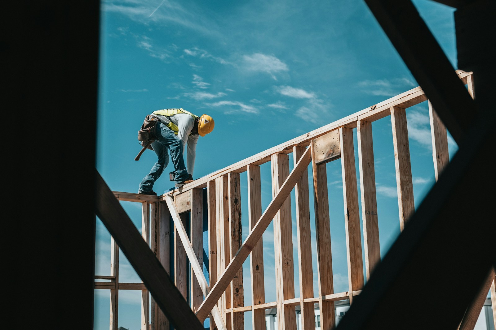 New construction home framing being inspected in the Seattle area